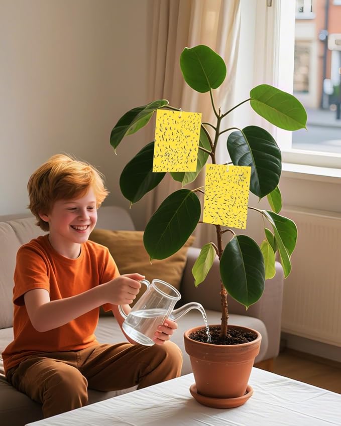 Gnat Sticky Traps for Plants, Plant Bug Sticky Traps Indoor/Outdoor, with Gardening Gloves for Women, 25PCS, Non-Toxic, Odorless, Harmless to Vegetables, Fruits, Plants