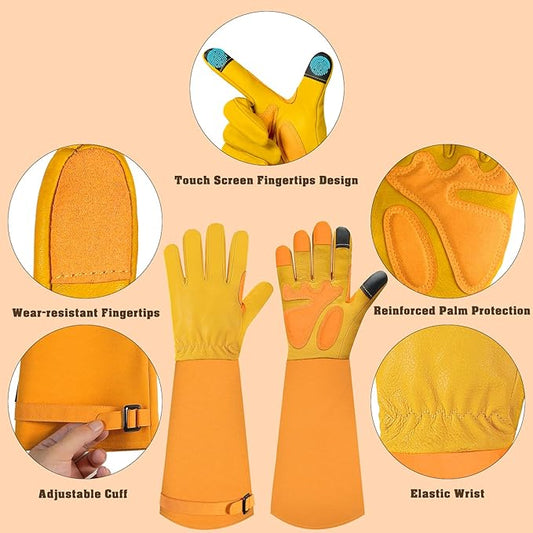 Long-Gardening-Gloves for Women/Men - Thorn Proof Rose Pruning Gloves Heavy Duty Gauntlet, Best Garden Gifts for Gardener-M