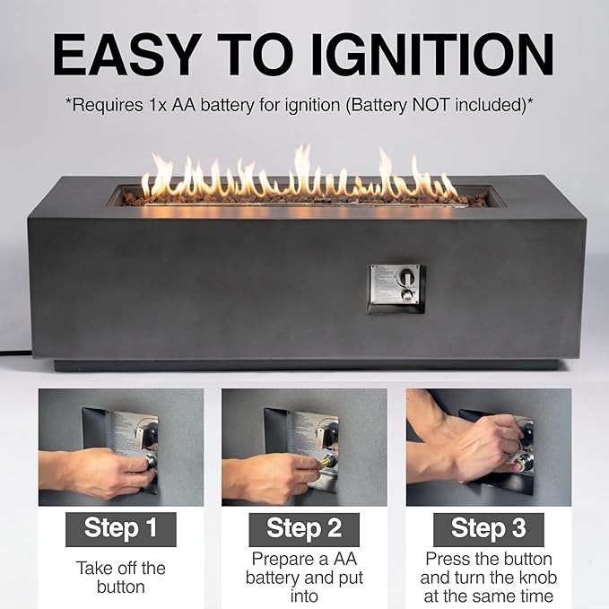 60-Inch Rectangular Propane Fire Pit Table, 60,000 BTU Concrete Outdoor Gas Fire Pit Table with Waterproof Cover, Tank Seat, Free Lava Rocks, for Outside Patio Backyard, Dark Grey