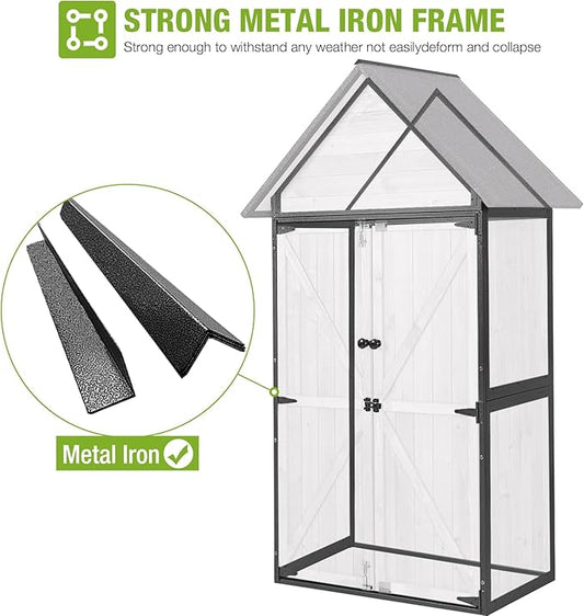 GUTINNEEN Shed Outdoor Storage Upgraded with Durable Metal Frame Garden Shed Tool Storage Cabinet with Wooden Floor Adjustable Shelfs 2.5 x 1.4FT (Off-White)