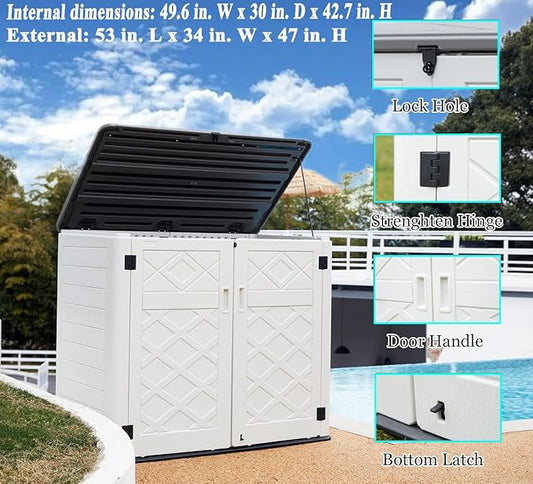 ADDOK 2SG Larger Horizontal Storage Shed Wood-Like, 4.4 x 2.8 ft Outdoor Storage Cabinet Lockable, Thick Resin Storage Unit for Trash Cans, Yard Tools(38 Cu.ft