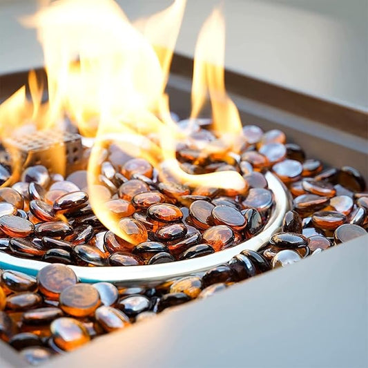 Mr. Fireglass 10 Pound Fire Glass Beads, 1/2" Reflective Round Fire Glass Drops for Fireplace Fire Pit & Lanscaping, High Luster Caramel