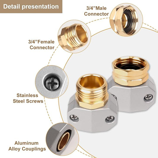 Hose repair kit,(3 Sets)garden hose repair Fittings Aluminum Female and Male With Zinc Clamp Water Hose End Repair Connector Fit 3/4 Inch And 5/8 Inch Garden Hose,garden hose repair kit