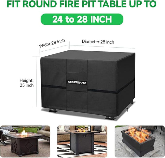 NEVERLAND Fire Pit Cover Square 28 Inch - Waterproof Outdoor Firepit Covers Square for 24-28 Inches 600D Oxford Patio Gas Fire Pit Table Covers with Buckle Straps and Air Vent, 28 x 28 x 25 Inch Black