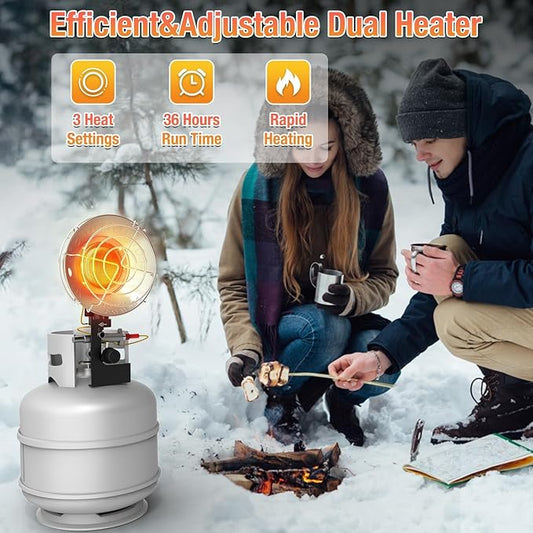 Outdoor Propane Heater, 15,000 BTU Portable Heater with 3 Heating Modes, Camping with Shut-off Valve and Tip-over Switch, 30° Rotating Single Tank Top for Garage, Patio