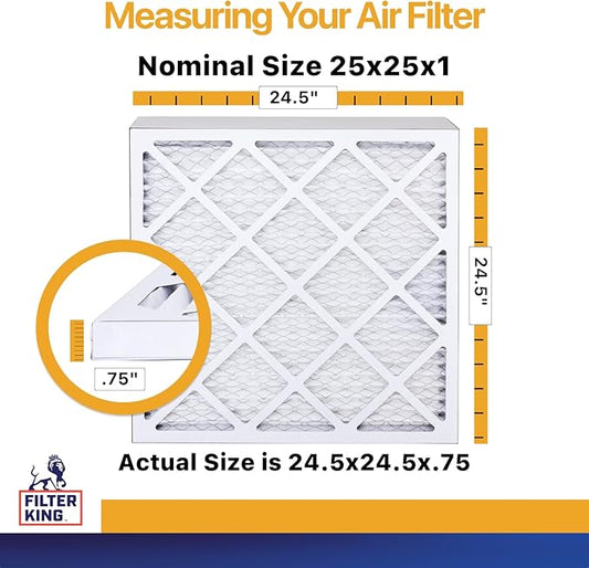 Filter King 25x25x1 Air Filter | 4-PACK | MERV 13 HVAC Pleated A/C Furnace Filters | MADE IN USA | Actual Size: 24.5 x 24.5 x .75"