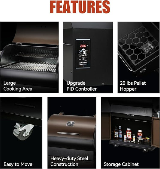 Z GRILLS Wood Pellet Grill Smoker with PID Control, Rain Cover, 700 sq. in Cooking Area for Outdoor BBQ, Smoke, Bake and Roast, 700D