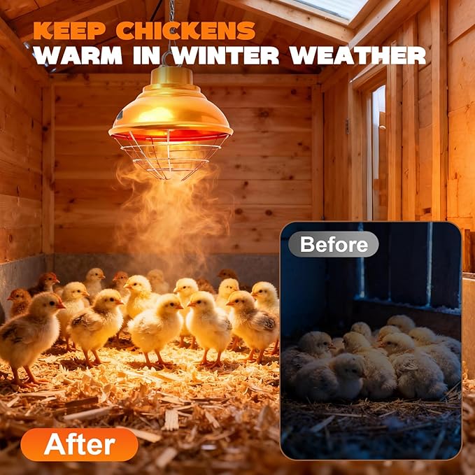 Chicken Heat Lamp 350W,Chicken Coop Heater with Carbon Fiber Bulb,Winter Hanging Heat Lamp for Chicks Brooder,Two-Temperature Adjustable (175/350W) for Puppy,Kitten and Poultry