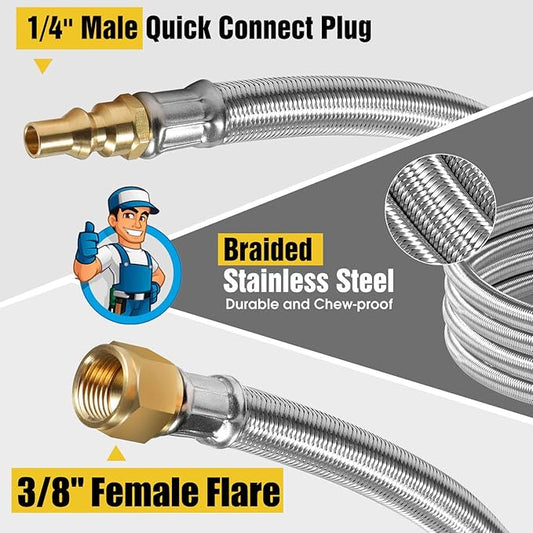 12FT Quick Connect Propane Hose for RV, with Safety Shutoff Valve, 1/4'' Quick Disconnect Connect for RV to Gas Grill, Compatible with 1 LB Portable Appliance to RV 1/4" Female Quick Disconnect