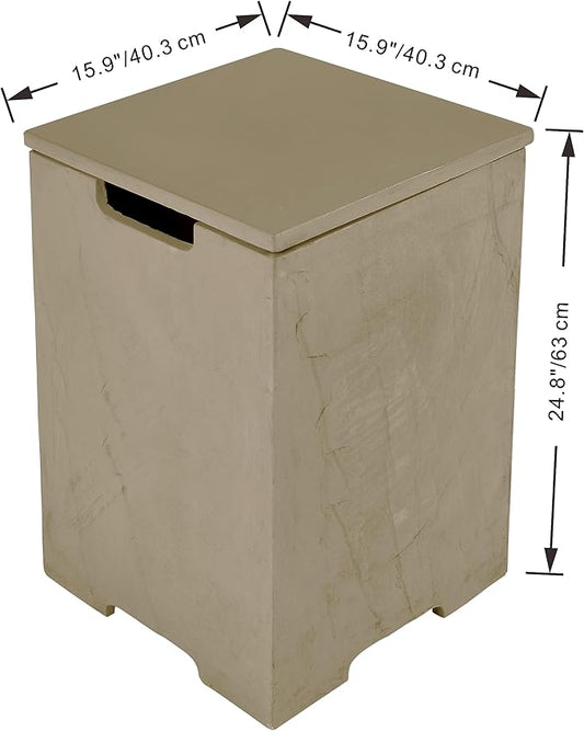 AMS Fireplace | Elementi Tall Square Sunlight Yellow Propane Tank Cover | Concrete GFRC Base | Dimensions: 15.9 × 15.9 × 24.9 inches | Suitable for COLORADO and ULURU Fire Pit Tables