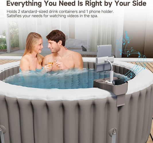 Hot Tub Table Tray with Adjustable Phone Holder, Caddy Holds 2 Drinks for Outdoor Inflatable Pool/Spa, Hot Tub Accessories for Adults, Idea Gifts for Women, Mom, Parents