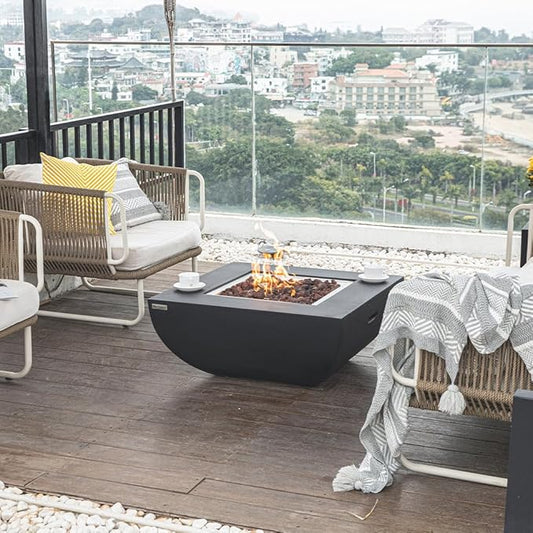 Aurora Concrete Fire Pit 34" x 34" Patio Firepit Includes Lava Rocks Modern Fire Pits & Outdoor Fireplaces for Garden, Deck, Indoor & Outdoor Heating