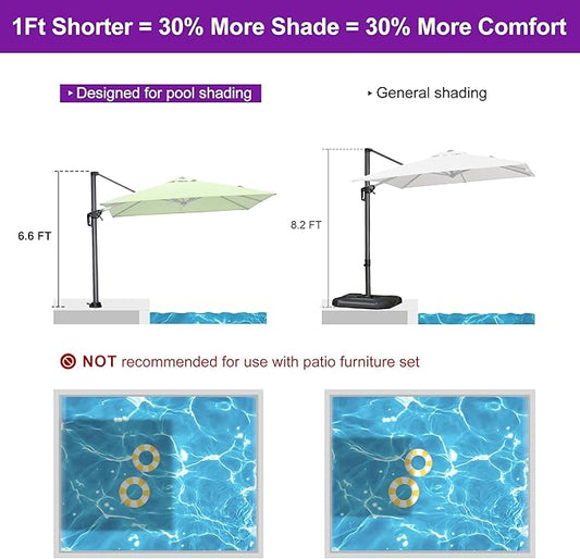 PURPLE LEAF 8' X 8' Patio Umbrella with In-ground Base for Pool 7' High Offset Outdoor Cantilever Umbrella Swimming Pool Umbrella with 360°Rotation for Poolside Apple Green