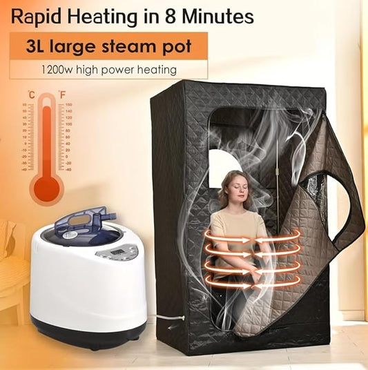 Portable Steam Sauna Tent with 1200W 3L Steamer, Remote Control, Folding Chair, Black, 175cm Height, 9-Level Temp Control