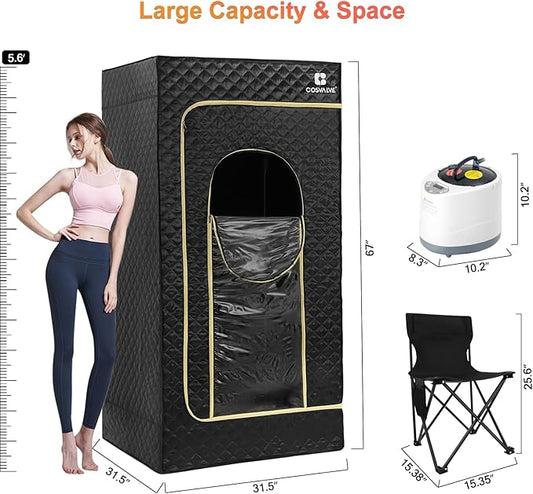 COSVALVE Sauna Box, Portable Steam Sauna for Home, Indoor Sauna Full Body Personal Sauna with XL Steamer 9 Levels, Fast Heating and Energy Saving, 2.6' x 2.6' x 5.6'