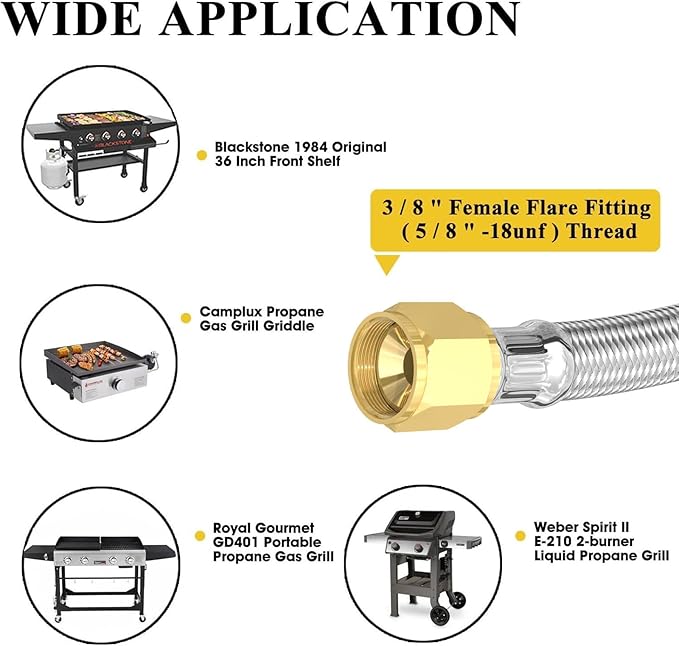 12FT Propane Quick Connect Hose for RV to Gas Grill, RV Quick Connect Propane Hose to RV 1/4" Female Quick Disconnect, Quick Disconnect Propane Hose with Elbow Adapter for Blackstone 17"/22" Griddle