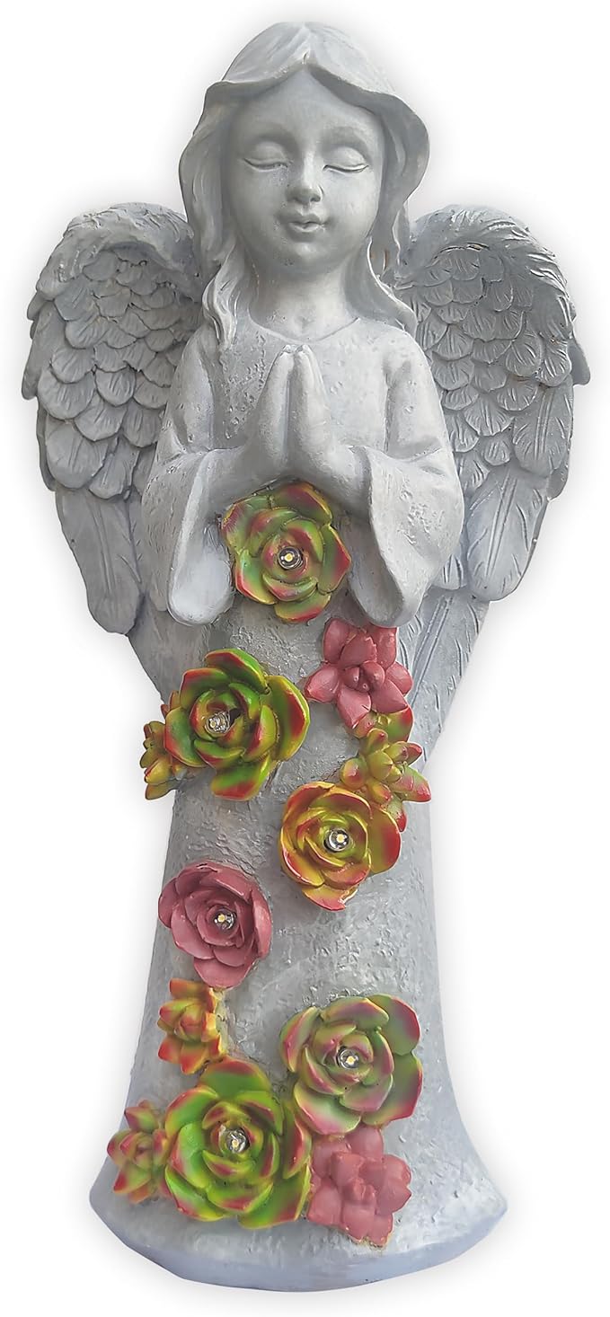VIOYOUNS Angel Solar Garden Outdoor Statues with Succulent Plants and 6 LED Lights– Outside Solar Garden Decor Figurines -Remembrance & Sympathy Gifts Decorations