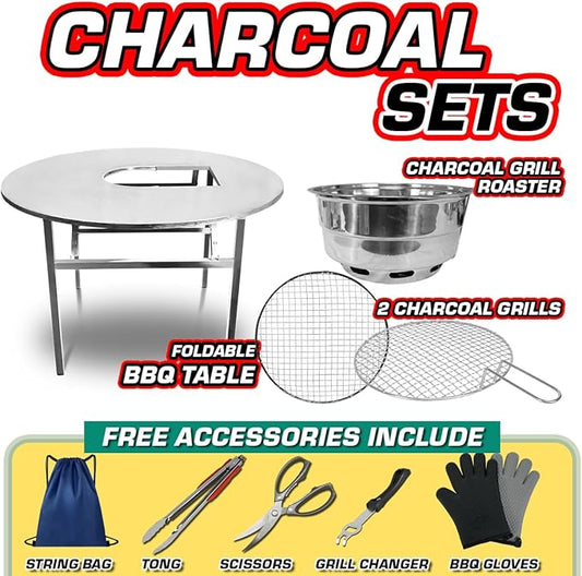 43.5" X 30" Korean BBQ Grill Foldable Outdoor Large Table Charcoal set