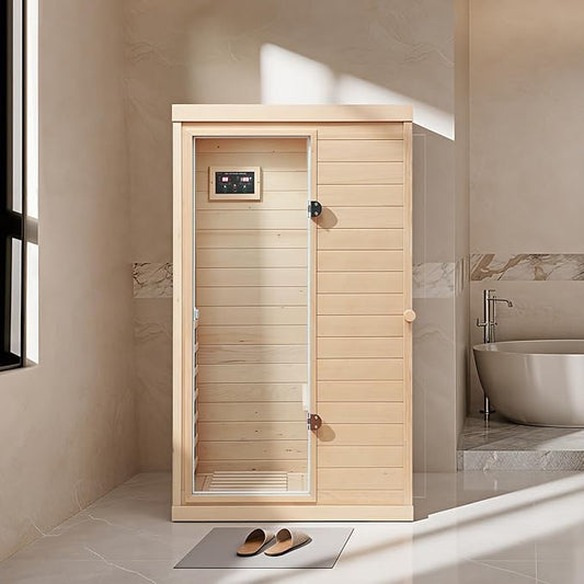 Casaphoria 1 Person Infrared Sauna, Indoor Sauna wirh 6 Far Infrared Heating Panels, Home Sauna with Control Panel, Hemlock Wood, Left Hand