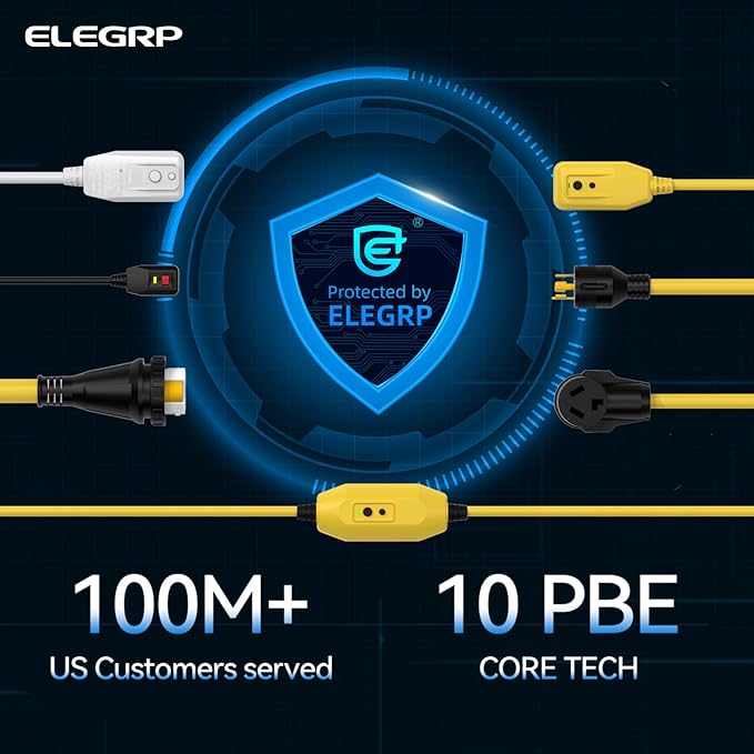 ELEGRP 50 Amp RV/Generator Extension Cord, 50FT NEMA 14-50P to SS2-50R Twist Lock, 6/3+8/1 Gauge STW, Heavy Duty 50A RV Power Cord for Camper/Generator/House, UL Standard Compliant, 3-Year Support