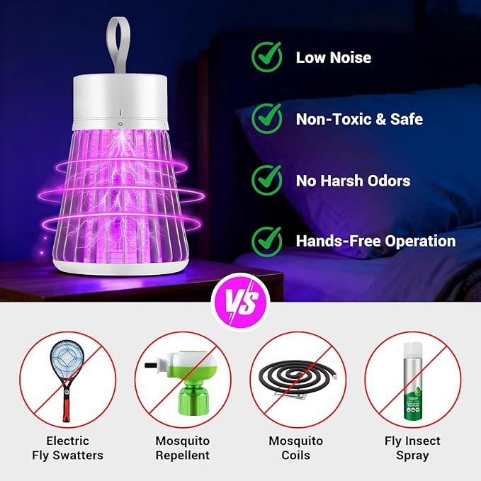 Bug Zapper Indoor, Portable Mosquito Zappers Killer, USB Power & Rechargeable Electric Fly Swatter Zapper, Mosquito Repellent Outdoor Patio, Flying Trap for Home Camping, Lightweight, Satety Gird