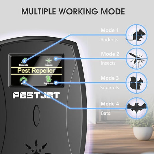 2025 Powerful Ultrasonic Pest Control Plug-in Device with LCD – Electronic Indoor/Outdoor Rodent Deterrent for Mice, Rats, Bats, Squirrels – Sound and Electromagnetic Wave-Based Technology
