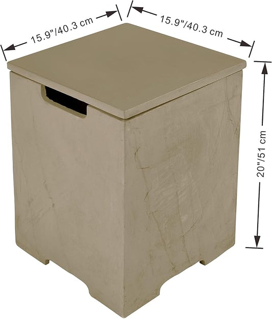 AMS Fireplace | Elementi Square Sunlight Yellow Propane Tank Cover | Concrete GFRC Base | Dimensions: 15.9 × 15.9 × 20.5 inches | Suitable for COLORADO and ULURU Fire Pit Tables
