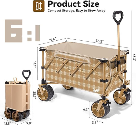 WHITSUNDAY Collapsible Folding Wagon, Heavy Duty Utility Beach Wagons with All-Terrain Wheels for Camping,Garden,Sports Yellow