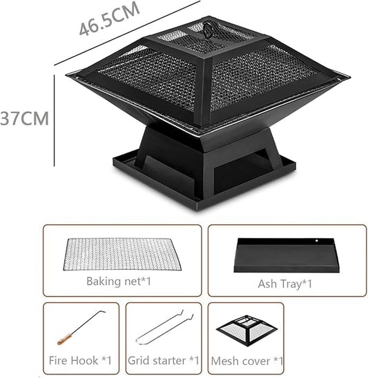 Outdoor Fire Pits for Outside Wood Burning Table Fire Pit with Spark Screen Cover, Fire Bowls Backyard Fire Pit with Fire Poker for Camping Beach (Black, 18.5 Inch)