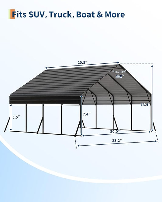 20x20 FT Heavy Duty Metal Carport Kit with Reinforced Frame & Anchor Bolts, for RV, Truck, Boat, Tractor Shelter, 100MPH Wind/35PSF Snow Rating, Easy Assembly