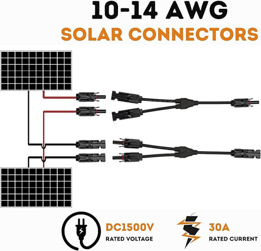 XYRIS Solar Connectors Y Branch Parallel 1 to 2 Adapter Cable Wire Plug Tool Kit for Solar Panel (M/FF+F/MM, 2 Pair)