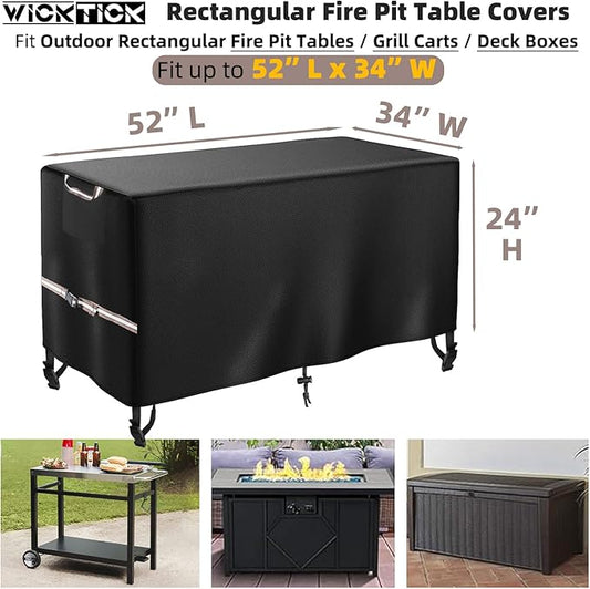 Rectangular Gas Fire Pit Table Cover 52 x 34 inch, Waterproof 600D Heavy Duty Fire Table Cover for 48 - 52 inch Patio Propane Firepit Tables