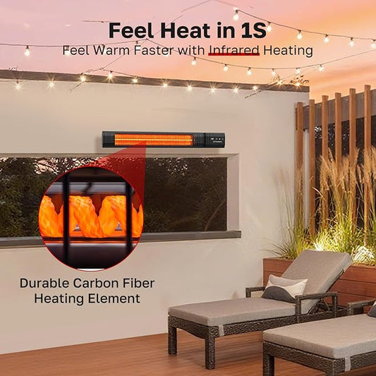 ThermoMate Infared Patio Heater for Outdoor, Electric 1500W IP65 Waterproof with Remote, 9 Heating Levels & 24H Timer for Restaurant Backyard, Plug-in 120V Black
