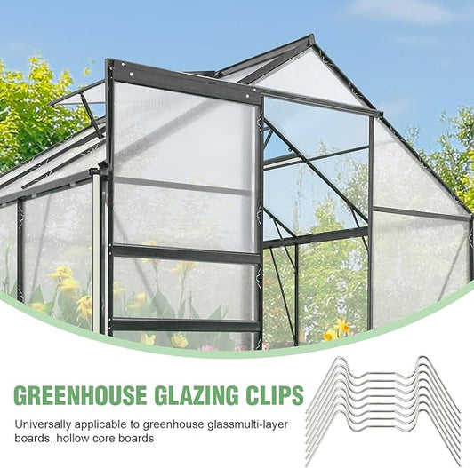 EAGLE PEAK 100pcs Greenhouse Glazing Clips, W Type Stainless Steel Clamps Green House Accessory Wire Replacement Clips for Greenhouse Cover
