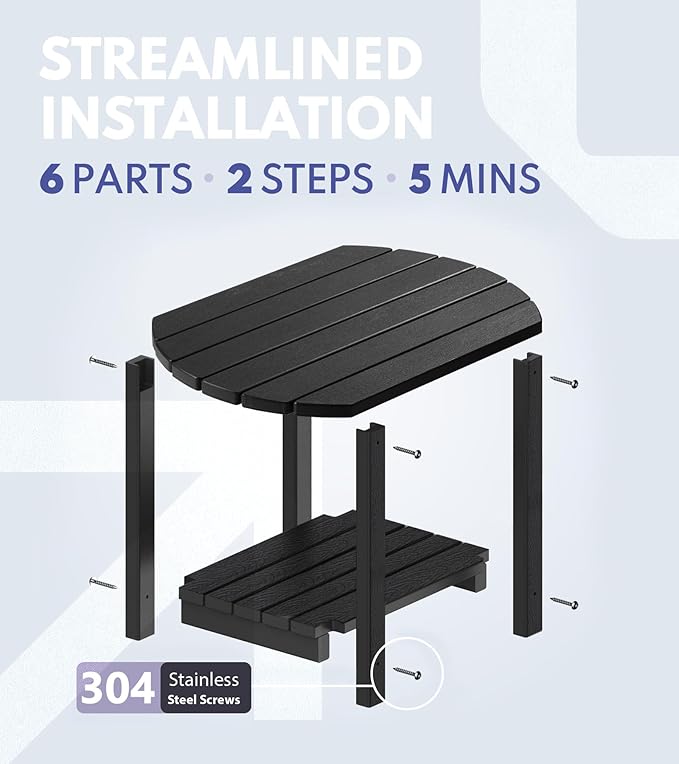 PASAMIC 2-Tier Adirondack Oval Outdoor Side Table, HDPE Small Outdoor Table, Patio End Table for Patio, Backyard, Weather-Resistant (Black)