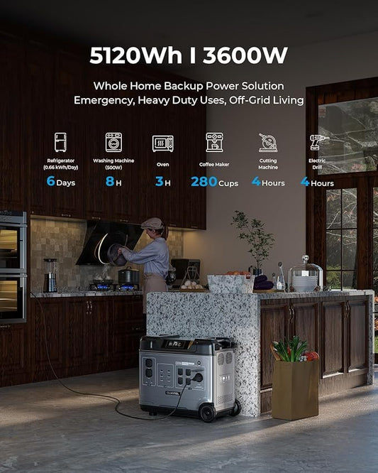 OUKITEL P5000 Pro 3600W Solar Generator with 3x200W Panel, 5120Wh Solar power station with 5 AC Outlets (6000W Peak), 1800W Fast Charging, Emergency Battery Backup for Home, Camping & RVs