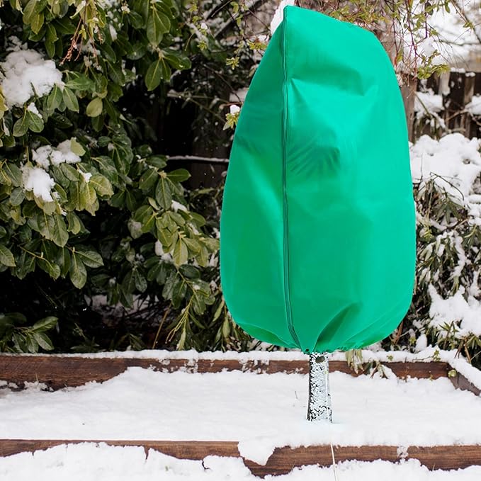 Homimp Plant Covers Freeze Protection, 4 Pack Frost Covers with Zipper Drawstring (23.6" x 31.5") Plant Protection Cover Bags for Outdoor Winter Frost Cold Weather Shrubs Trees Jacket Covers(Green)