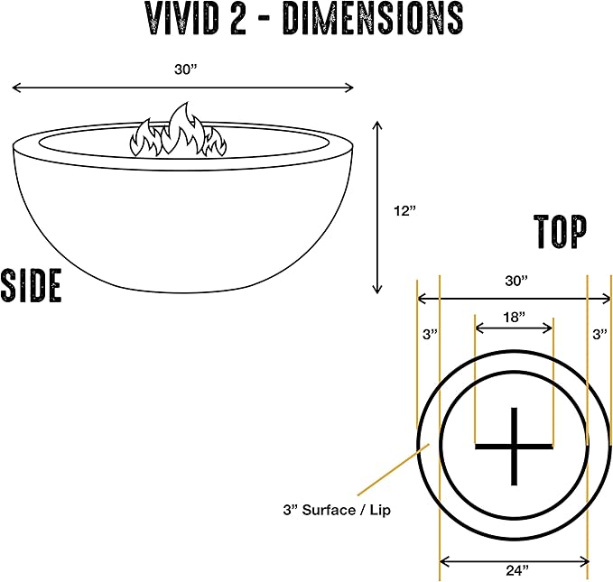 29" Premium Vivid 2" Concrete Fire Bowl - (Ivory-White) Cement Round Natural Gas Fire Pit - Outdoor Fire Table with Key Valve GFRC (29" Diameter x 13" High) - E-VIVID2-I-NG