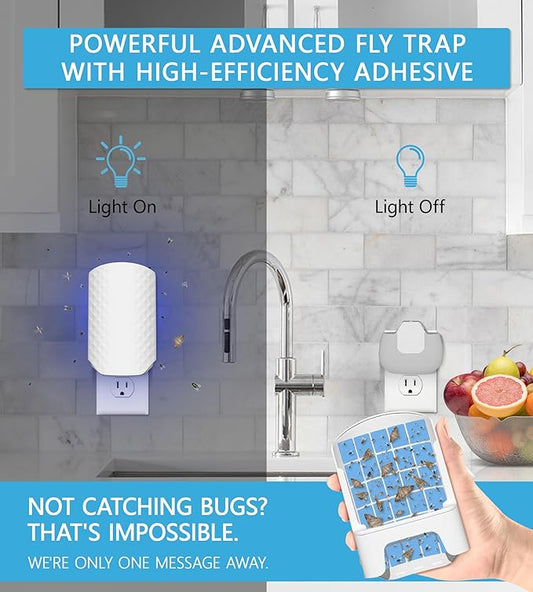 Flying Insect Trap for Indoors, Bug Killer Light Trap for Fruit Flies, Gnats, Moths, and Houseflies, 1 Device + 4 Refills, Best Fly Traps for Home, Kitchen, Bedroom, Plant Area, Garages