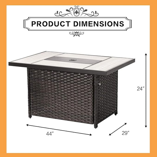 MOCHITO Outdoor 43" Gas Fire Pit Table 50,000 BTU Rectangle Propane Fire Pits with Steel Lid and Lava Rock Wicker Base for Backyard, Garden, Dining, Party for Outside Patio (Brown)(Tank not Included)