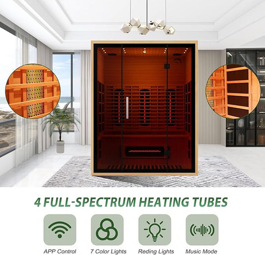 Full Spectrum Infrared Sauna for 3 Person, Upgraded WiFi Control Indoor Canadian Hemlock Wood Home Spa Saunas with Red Light Therapy, Speaker, Oxygen bar, Reading & 7-Color Starry Light, 2100W, 220V