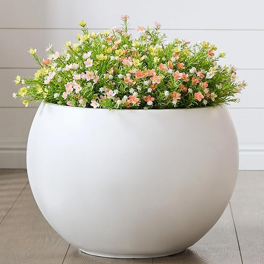 Fiberstone Sphere Planter, 19.3" Dia x 13" H Large Flower Pot with Drainage Hole and Silicone Plug, Round Plant Container for Indoor or Outdoor, 15" Opening, Large White
