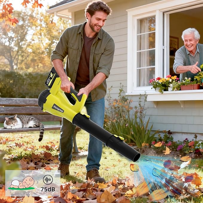 for Men Cordless Leaf Blower 21V: 500CFM 150MPH Electric Leaf Blower with 4.0Ah Battery & Fast Charger, 6-Speed, Lightweight 3.7lbs for Lawn, Patio, Yard, Garage Cleaning (Green)