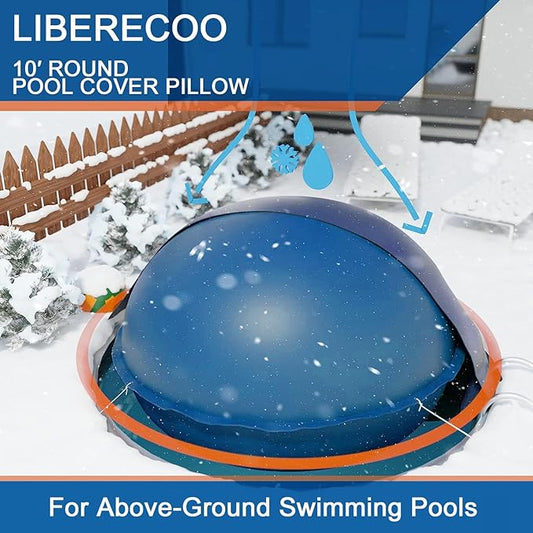 LIBERECOO 10FT Round Pool Cover Pillows for Above-Ground Swimming Pools, 0.4mm Extra Durable Long-Lasting Inflatable Winter Pool Pillows,Ropes Included