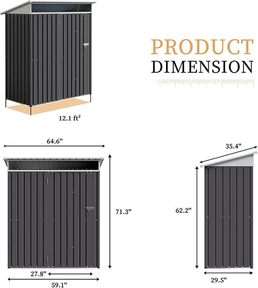Vongrasig 5 x 3 FT Outdoor Storage Shed, Metal Shed Small Garden Tool Storage Shed with Large Window and Lockable Door for Outside Backyard Patio Lawn (Dark Grey)