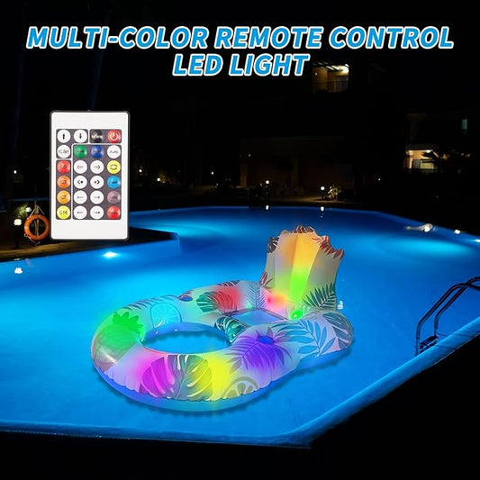 Inflatable Pool Float Adult - Light Up Pool Floaties Lounger Floats Floating Chair Raft with Cup Phone Holder - Pool Chairs for in Pool for Adults Large Size Summer Beach Lake Lounge