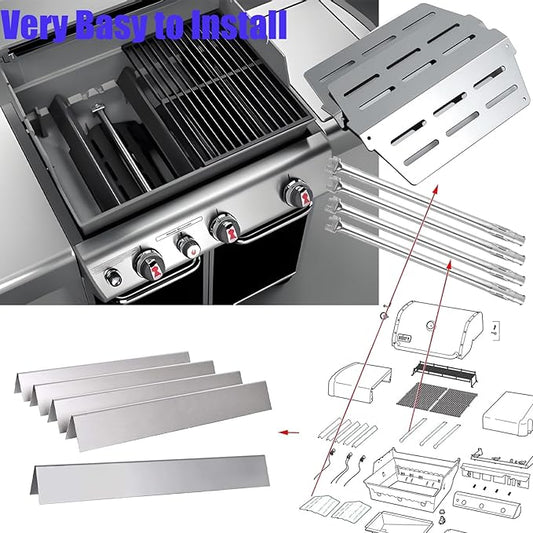 Flavorizer Bars Heat Deflector Burner Tube Set for Weber 300 Series E310 E320 E330 EP310 EP320 EP/CEP330 S310 S320 S330 Front Control Knob, Weber Genesis 62752 7620 7622 Grill Replacement Parts