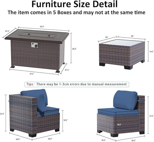 11 Pieces Patio Furniture Set with 2 Swivel Chairs Patio Furniture Outdoor Sectional Sofas with 55000 Gas Fire Pit Patio Conversation Set w/7 Cushions
