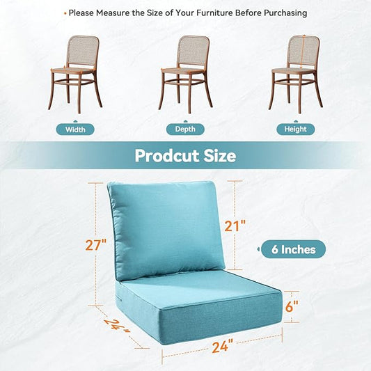 6" Thick Outdoor Cushions 22x24x6, 10-Set Deep Seat Patio Cushions with Removable Cover, Waterproof & Fade Resistant Replacement for Wicker Chair, Loveseat, Sofa - Teal
