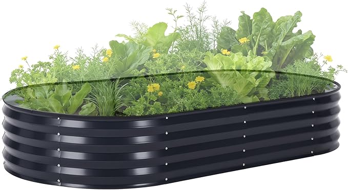Oval Galvanized Raised Garden Bed Kit with Zippered PVC Cover, Easy Assembly, Thick Metal Outdoor Planter Box for Vegetables, Flowers, Patio Gardening, Grey